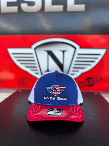 NORCAL DIESEL RED, WHITE, BLUE TRUCKER HAT